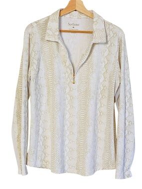 San Soliel UPF 50 Snakeskin Print 1/4 Zip Long Sleeve Moisture Wicking Top Sz XL